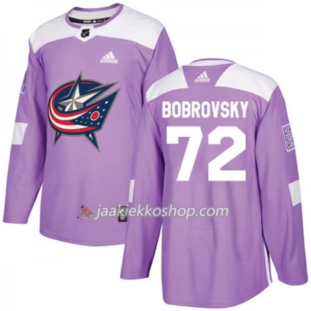 Miehille NHL Blue Jackets Pelipaita Sergei Bobrovsky 72 Adidas 2017-2018 Violetti Fights Cancer Practice Authentic